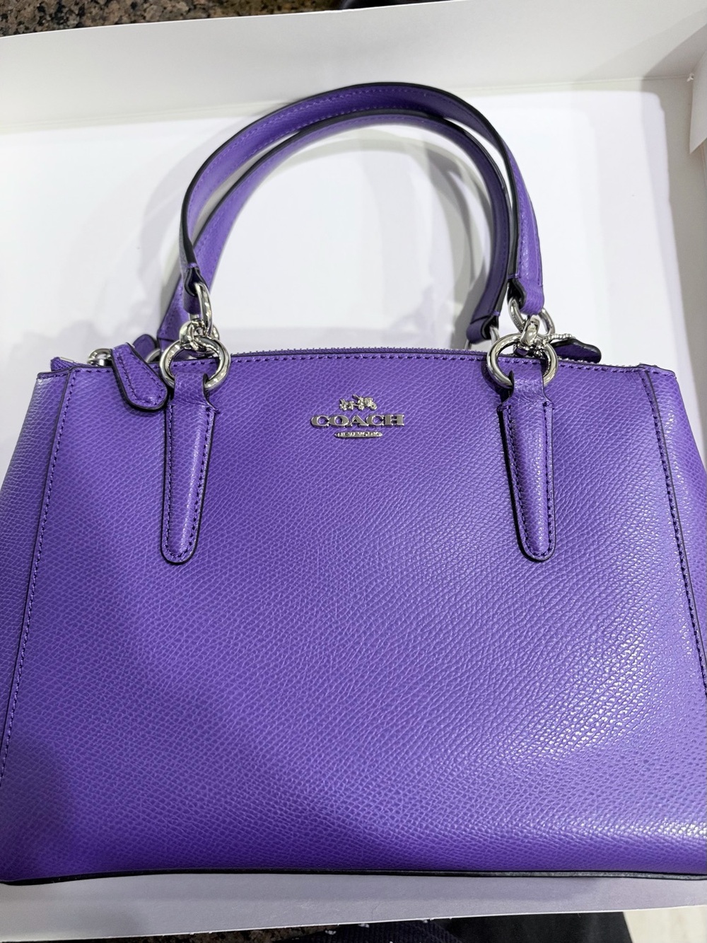 Coach Purple Pebbled Leather Satchel with Silver Hardware